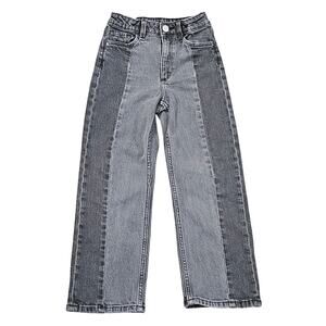 H&M KIDS GIRL'S WIDE‑LEG TWO‑TONE JEANS – SIZE 6 (116) – GRAY COLORBLOCK